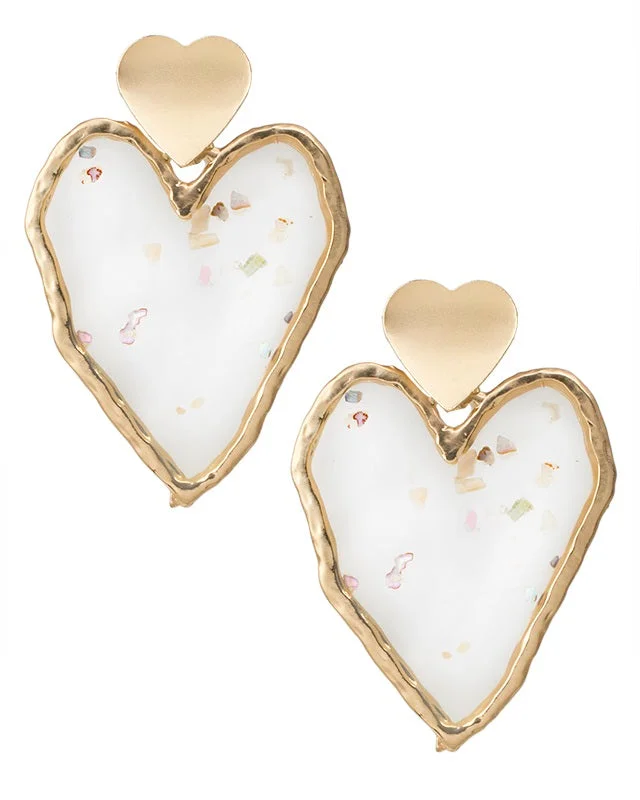 Women’s silver hoop earrings-Heart Resin Drop Earrings