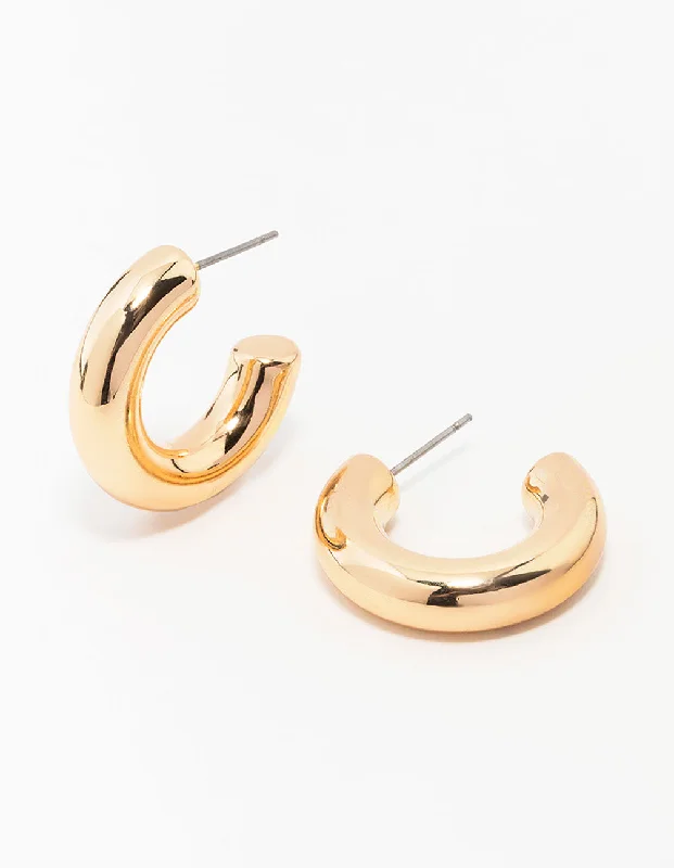 Women’s emerald earrings-Gold Medium Chubby Hoop Earrings