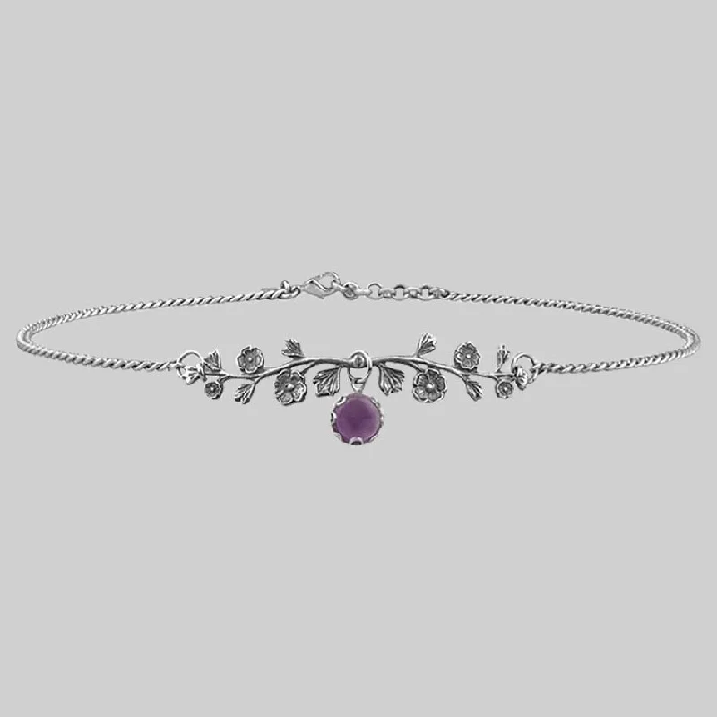 Women’s pearl necklaces-DARK BLOOM. Amethyst Choker - Silver