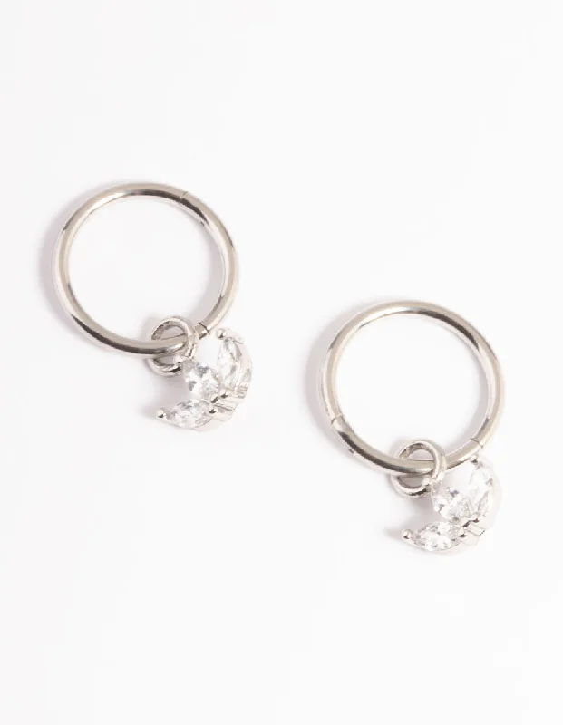 Women’s zodiac earrings-Surgical Steel Cubic Zirconia Trio Marquise Hoop Earrings