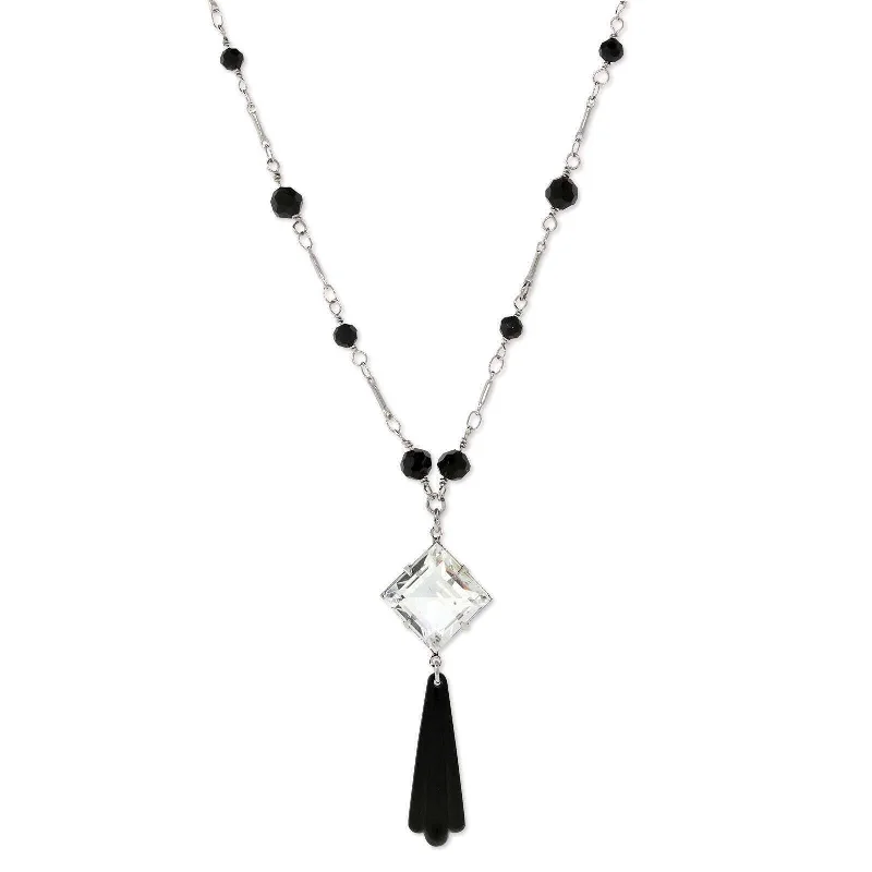 Women’s coin necklaces-1928 Jewelry Black Bead Crystal Austrian Necklace 16" + 3" Extender