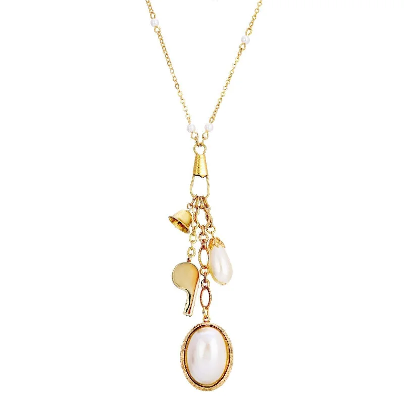 Women’s birthday necklaces-1928 Jewelry Elegant Faux Pearl Locket With Whistle Bell Charm Necklace 28"