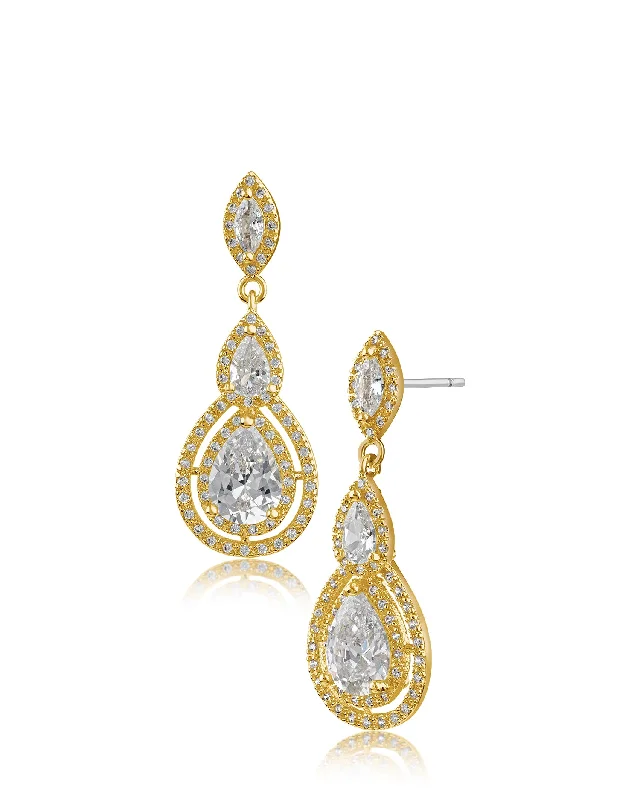 Women’s pearl earrings-Pear and Pave CZ Drop Earrings