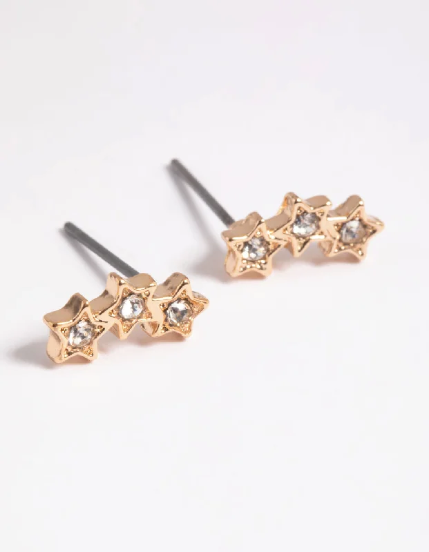 Women’s huggie earrings-Gold Diamante Star Crawler Stud Earrings