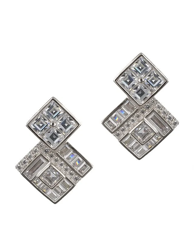 Women’s gemstone earrings-Deco Square Earrings