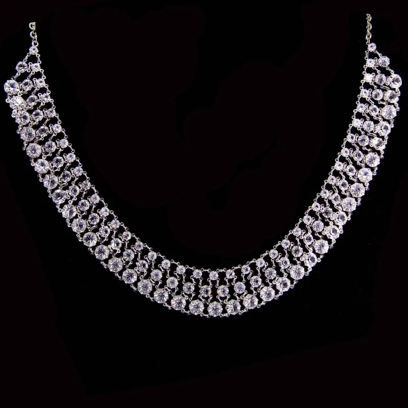 Women’s chunky necklaces-1928 Jewelry Round 3 Row Vintage Austrian Crystal Necklace 16" + 3" Extender