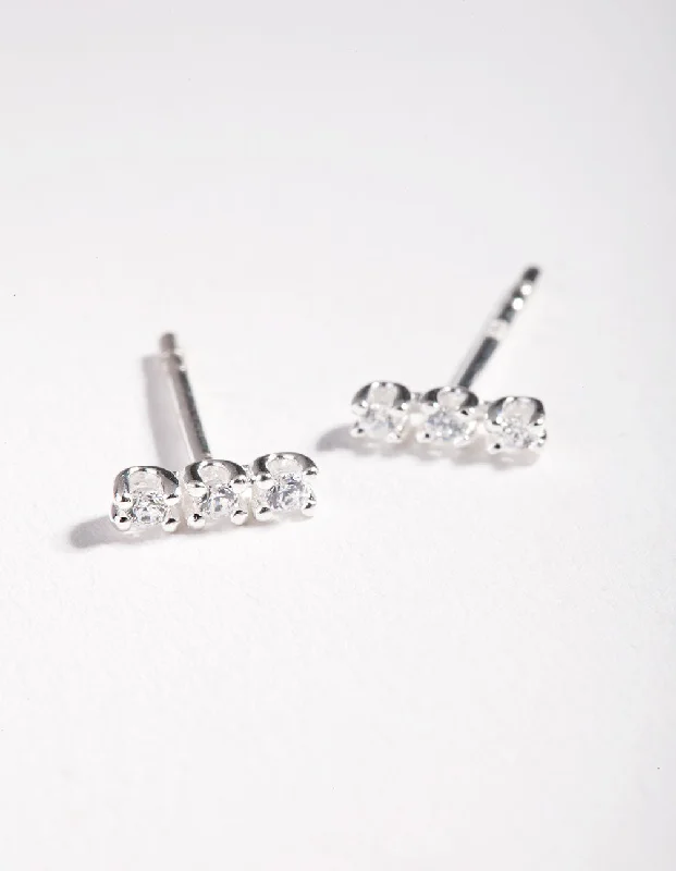 Women’s polished silver earrings-Sterling Silver Cubic Zirconia Stick Stud Earrings