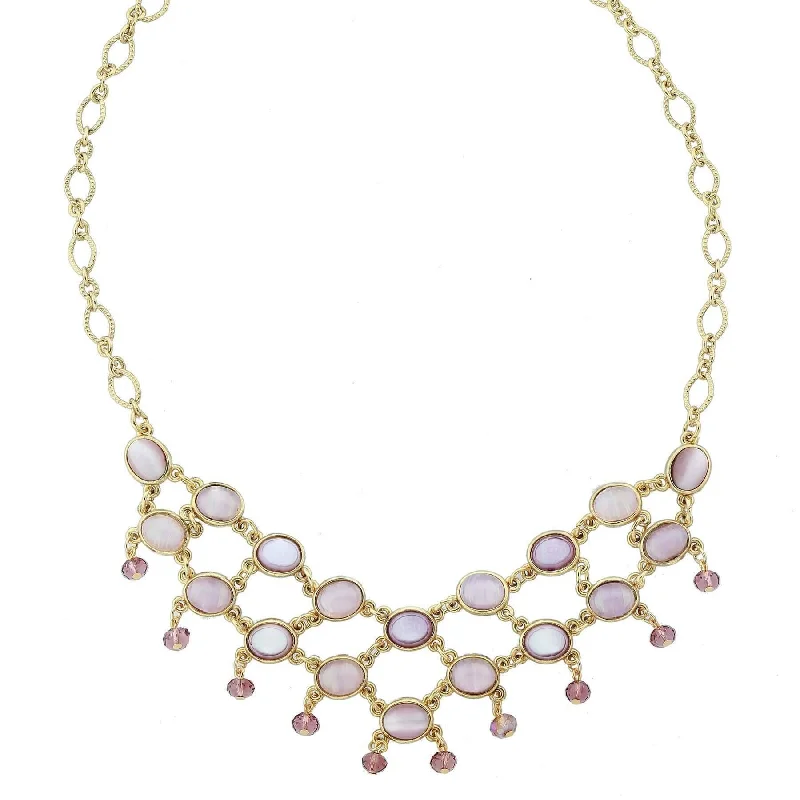 Women’s fashion necklaces-1928 Jewelry Amethyst Quartz Glass Stone Drop Beads Bib Necklace 16" + 3" Extender