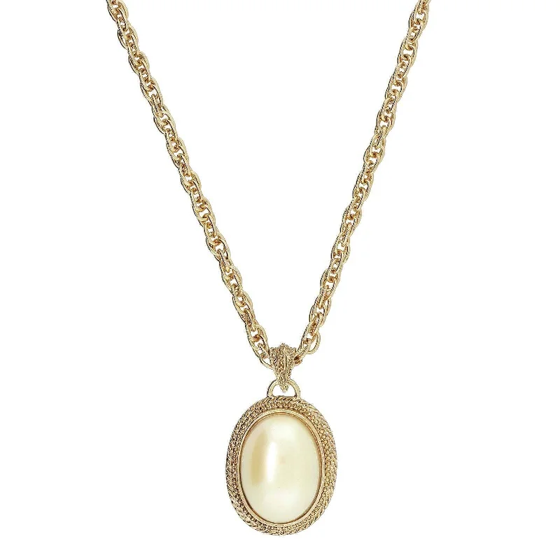 Women’s gold chain necklaces-1928 Jewelry Faux Pearl Oval Drop Pendant Necklace 16" + 3" Extender