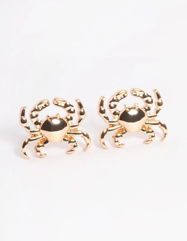 Women’s turquoise earrings-Gold Crab Stud Earrings