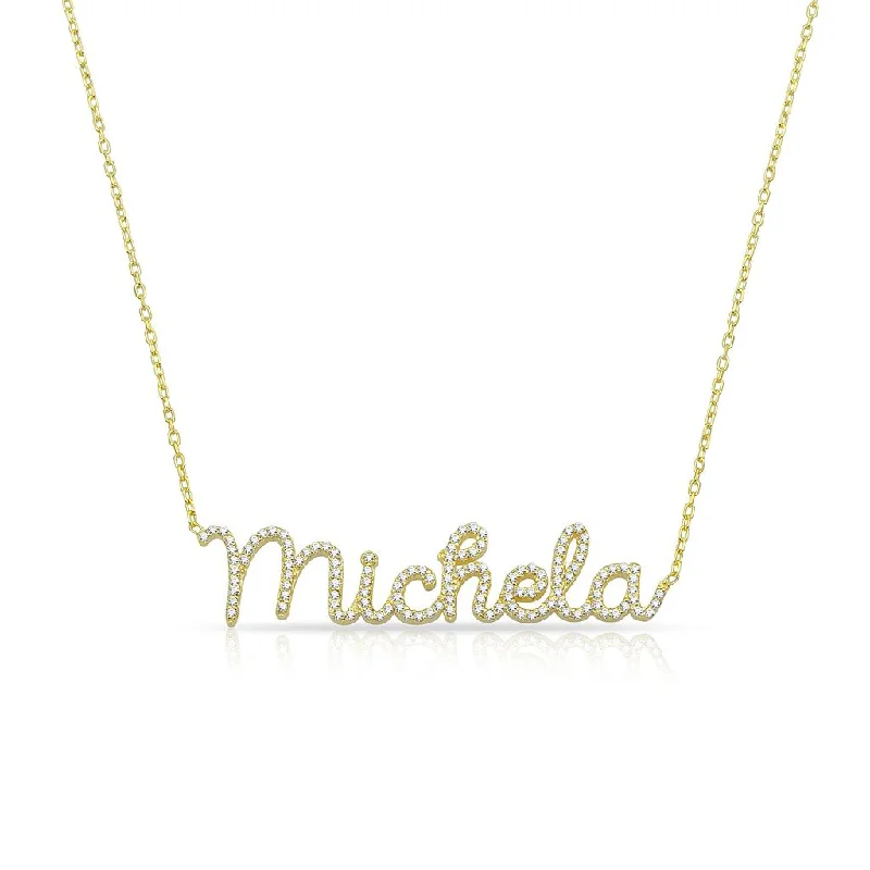 Women’s engraved necklaces-Pavé Script Name Necklace