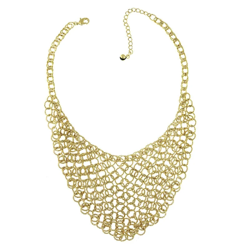 Women’s engraved necklaces-2028 Jewelry Gold Linking Statement Chain Bib Necklace 16" + 3" Extender