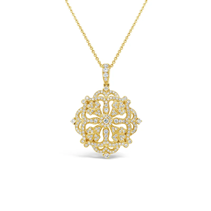 Women’s fashion necklaces-Diamond Pave Large Floral Amulet Pendant