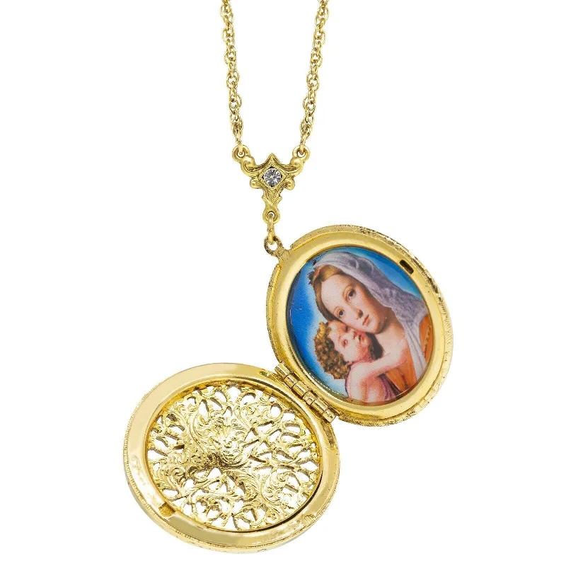 Women’s trendy necklaces-Symbols Of Faith Crystal Cross Mary And Child Locket Necklace 30"