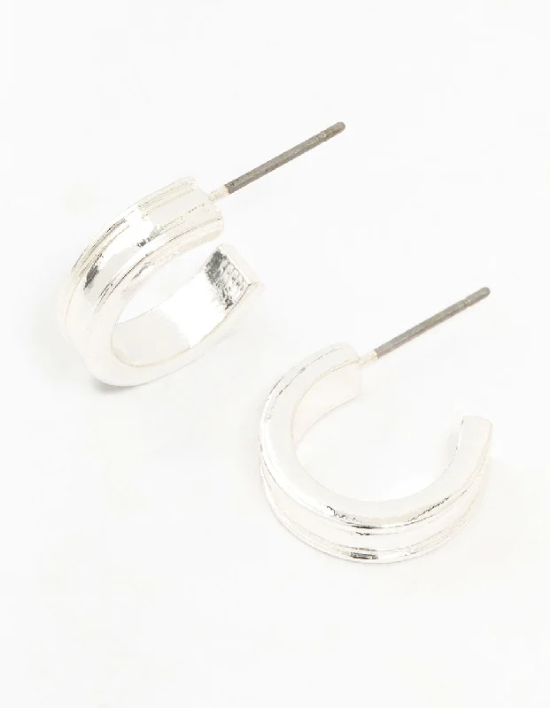 Women’s personalized earrings-Silver Thick Centered Mini Hoop Earrings