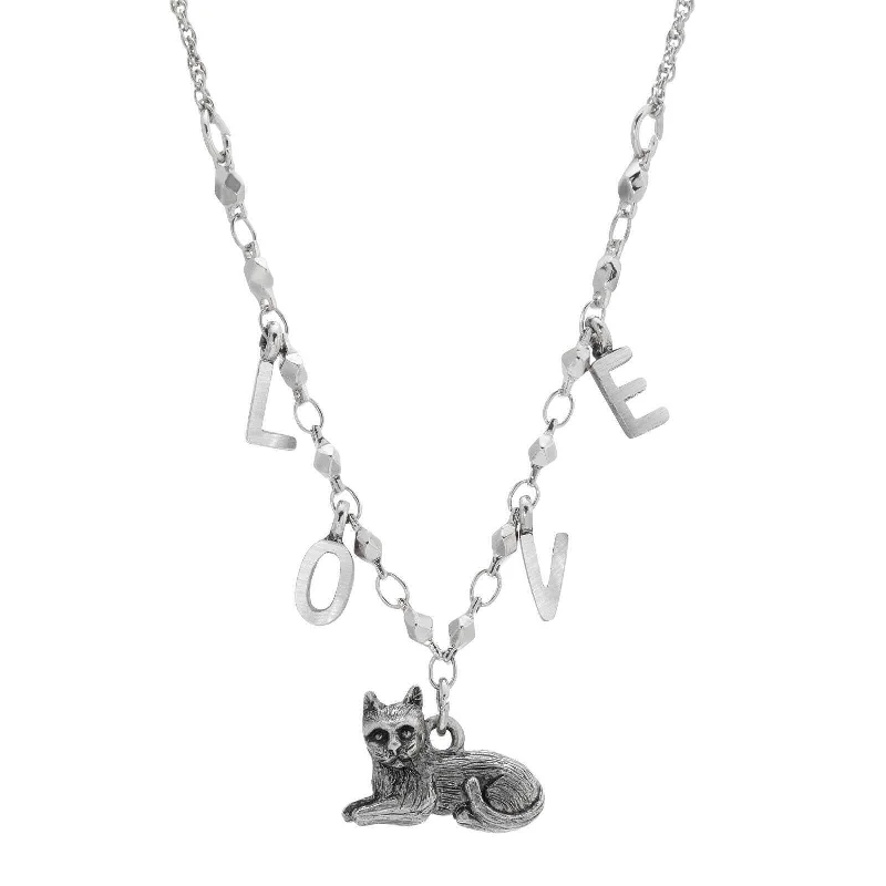 Women’s coin necklaces-1928 Jewelry LOVE Antiqued Cat Pendant Necklace 16"