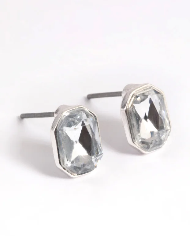 Women’s subtle earrings-Silver Diamante Radiant Stud Earrings