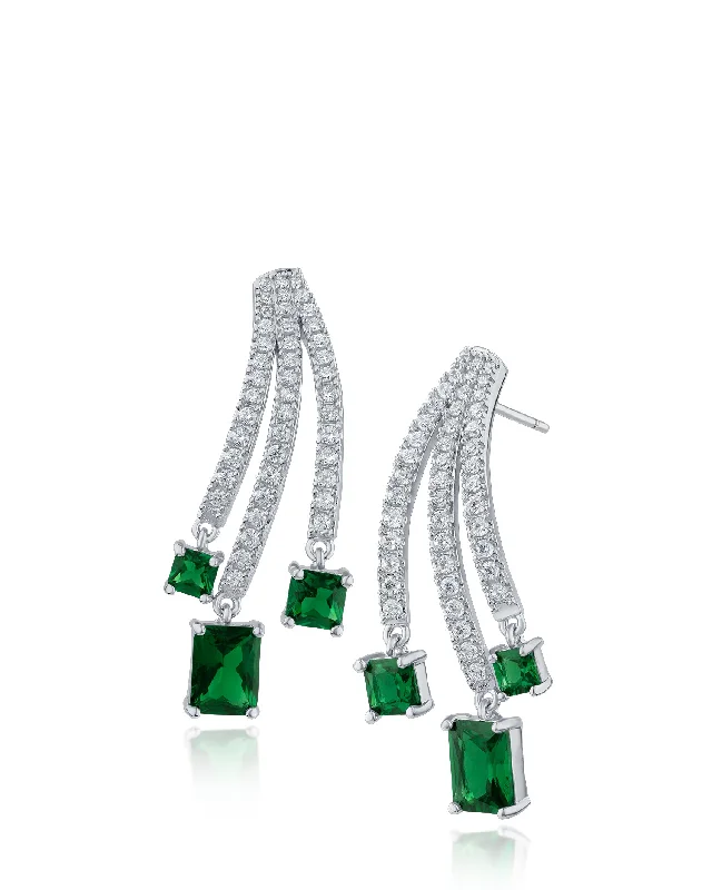 Women’s geometric drop earrings-Pave Triple Row Earrings