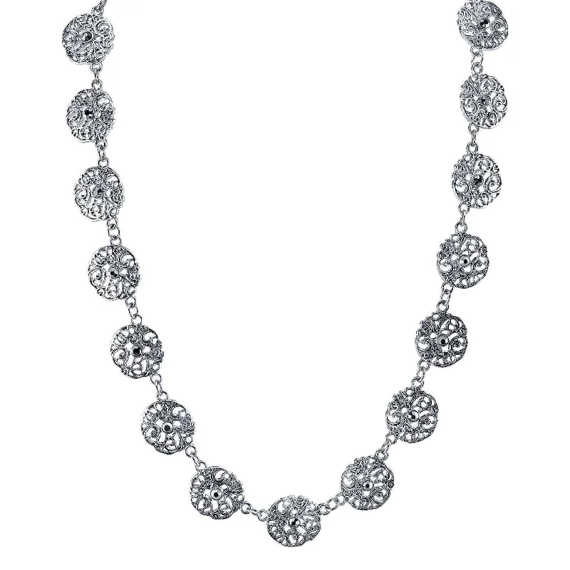 Women’s beach necklaces-1928 Jewelry Hematite Crystal Filigree Disk Collar Necklace 16" + 3" Extender