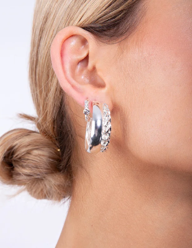 Women’s huggie earrings-Silver Multi Twist Hoop Earring 6-Pack