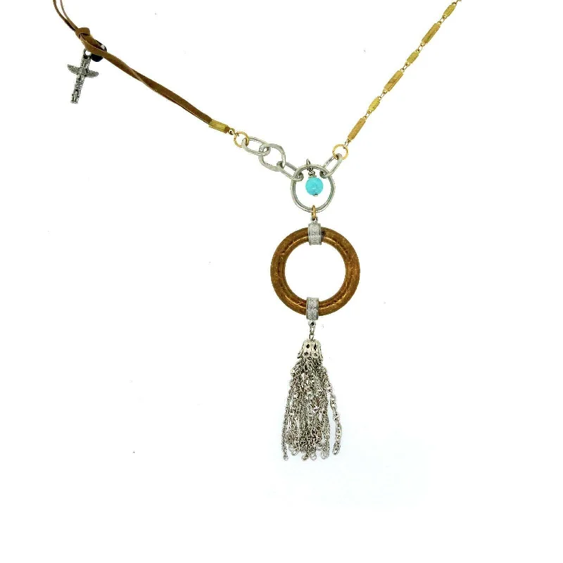 Women’s gemstone pendant necklaces-T.R.U. Genuine Howlite Turquoise Dyed Circle Tassel Drop Necklace 30"