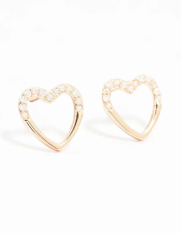 Women’s chunky earrings-Rose Gold Plated Sterling Silver Pave Set Cubic Zirconia Heart Stud Earrings