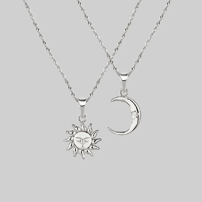 Women’s vintage diamond necklaces-ELIN. Sun & Moon Layering Necklaces - Silver