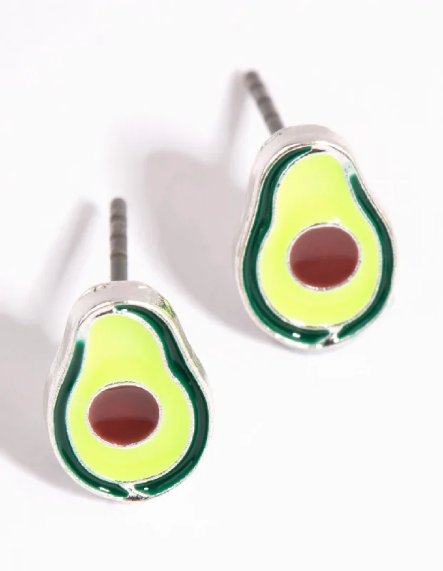 Women’s geometric earrings-Silver Avocado Stud Earrings