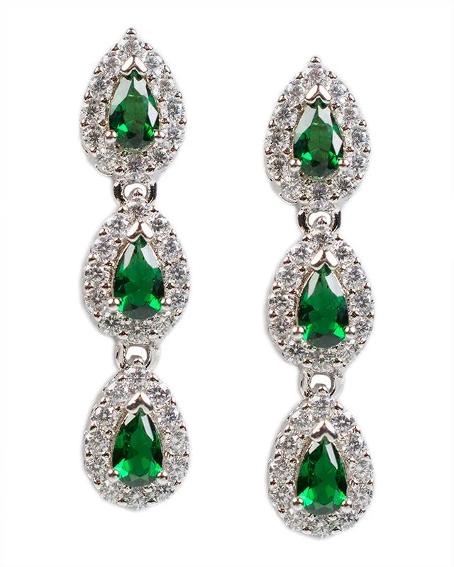 Women’s unique earrings-Triple Emerald Pear Drop Earrings