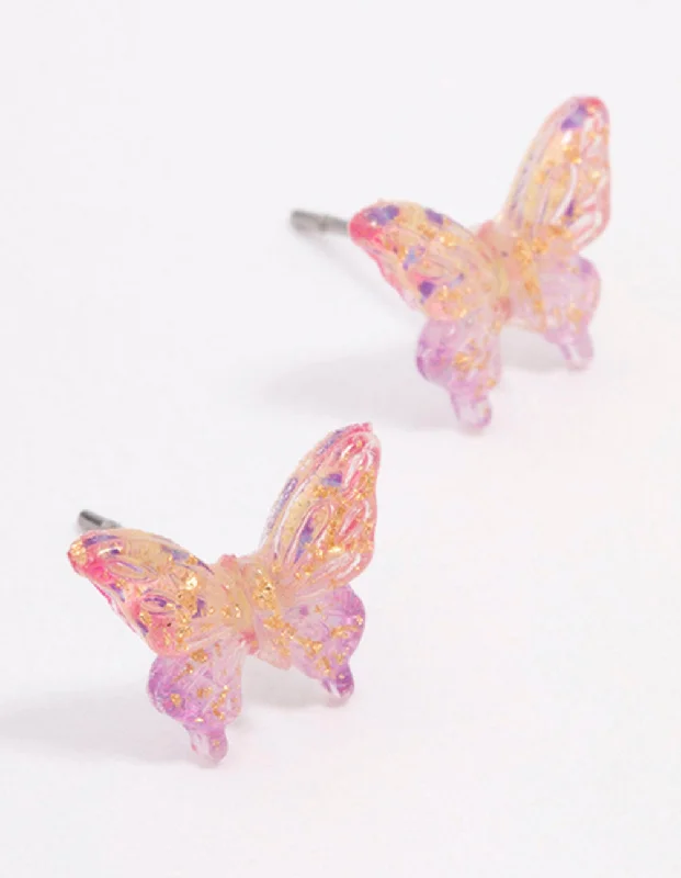 Women’s hoop earrings-Pink Ombre Butterfly Stud Earrings