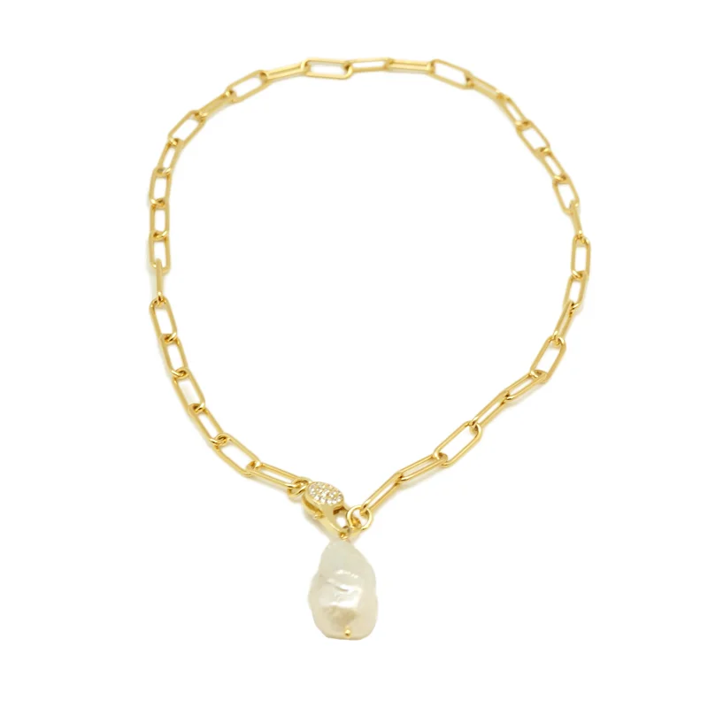 Women’s statement chain necklaces-Pearl Link Clasp Choker