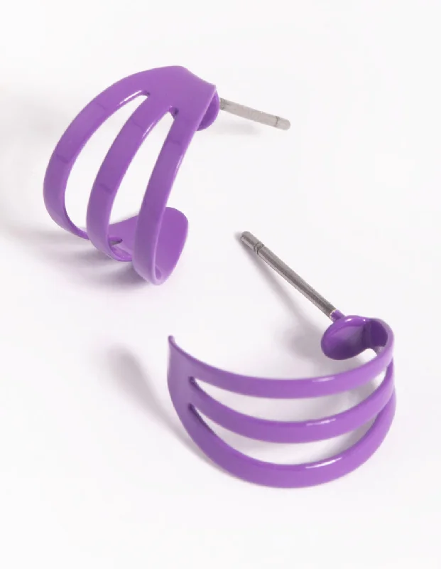 Women’s vintage hoop earrings-Matte Purple Huggie Hoop Earrings