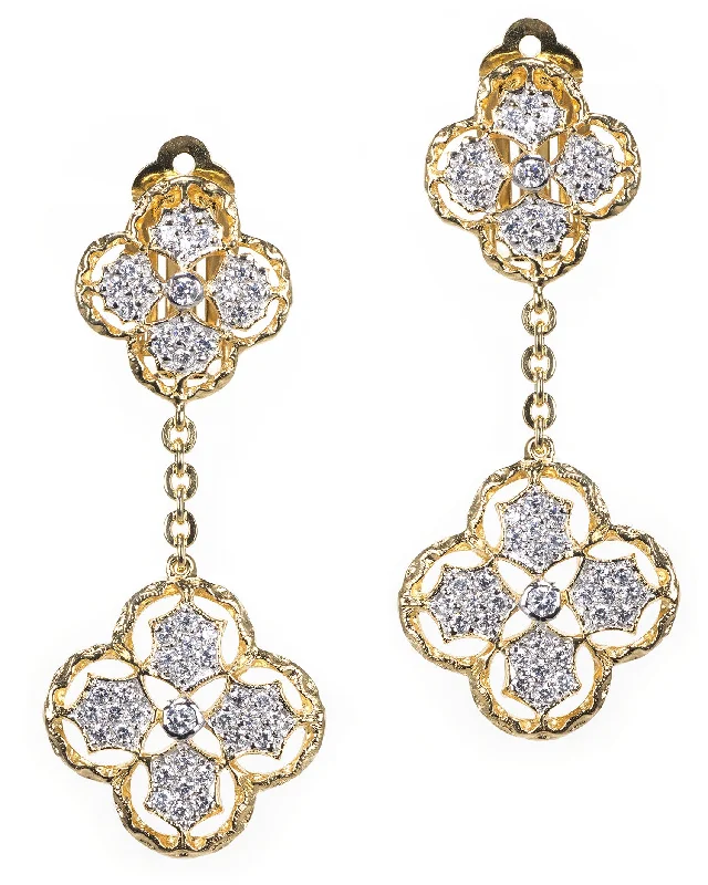 Women’s chandelier earrings-Double Clover Clip Earrings