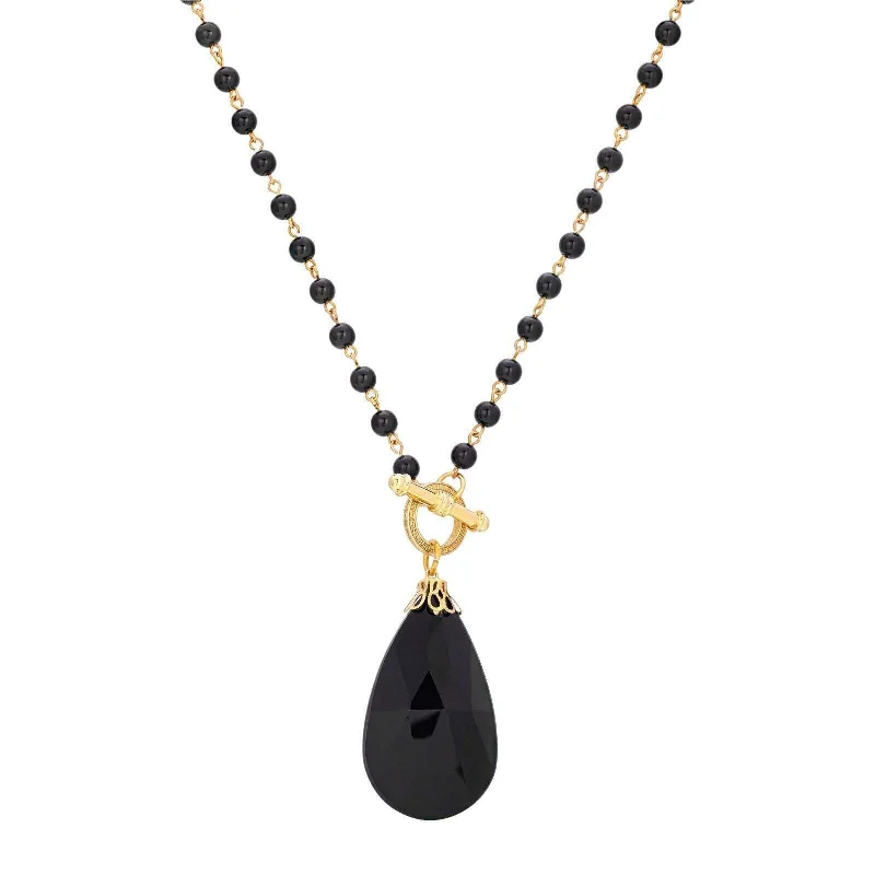 Women’s gemstone necklaces-1928 Jewelry Lacrima Black Briolette Toggle Pendant Necklace 24"