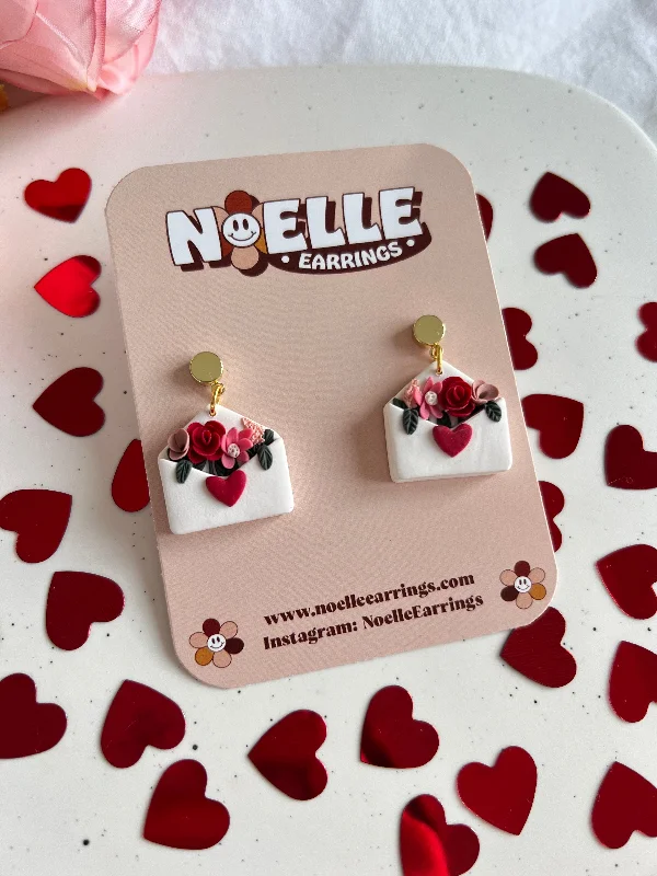 Women’s ear cuff earrings-Floral Love Letter Earrings