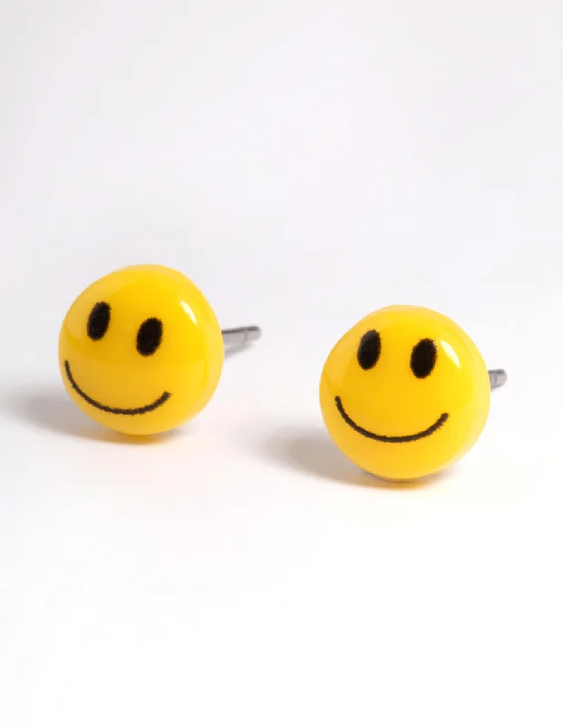 Women’s crystal earrings-Yellow Smiley Stud Earrings