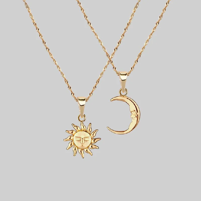 Women’s oversized necklaces-ELIN. Sun & Moon Layering Necklaces - Gold