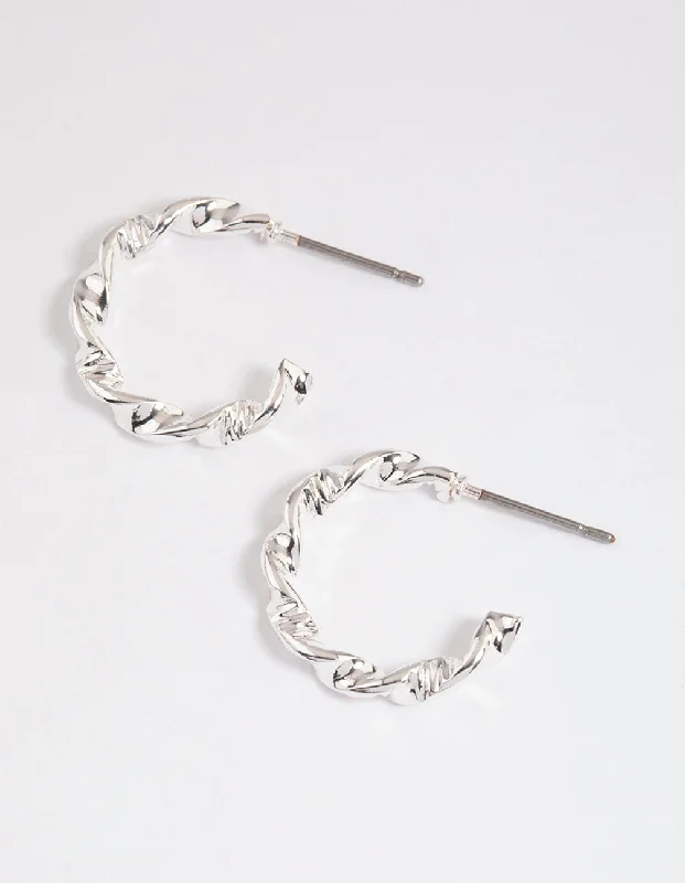 Women’s ear cuff earrings-Silver Warped Text Huggie Earrings