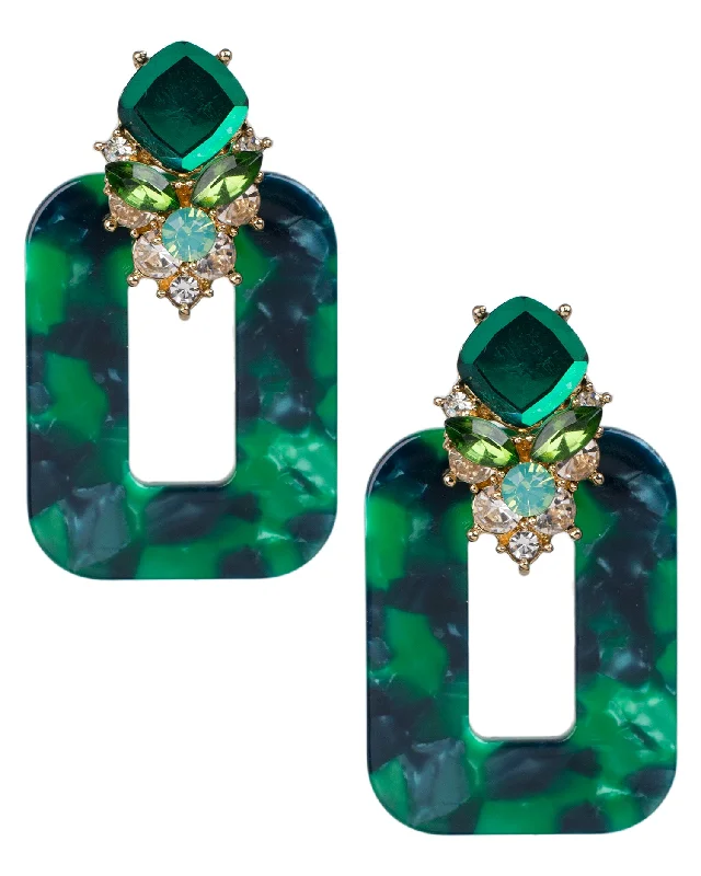 Women’s hoop earrings with diamonds-Green Marble Resin and Crystal Earrings