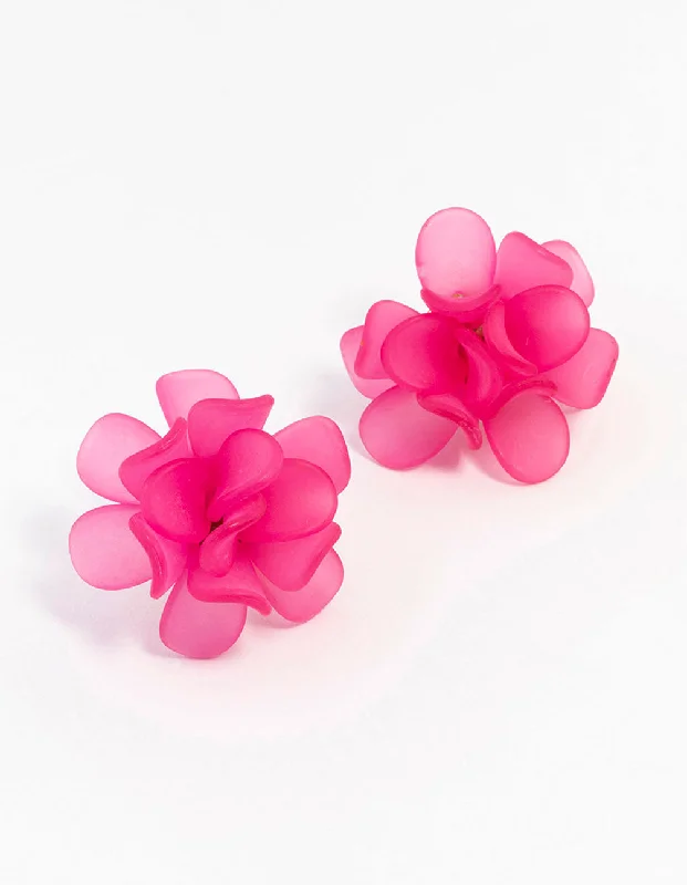 Women’s diamond earrings-Pink  Large Flower Petal Stud Earrings