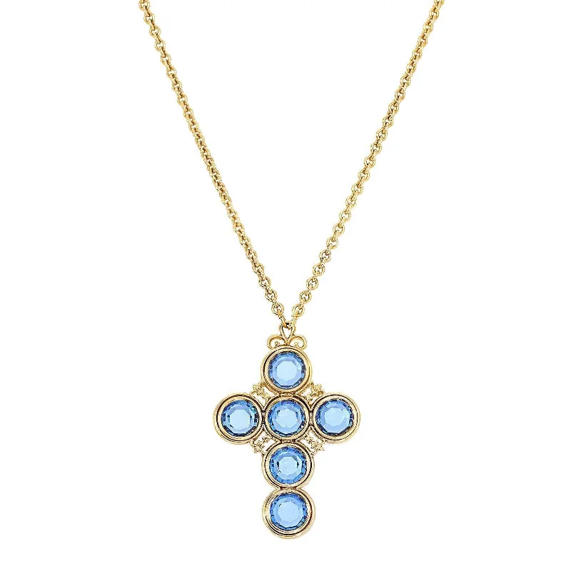 Women’s evening wear necklaces-Symbols Of Faith Blue Channel Cross Pendant Necklace 28"