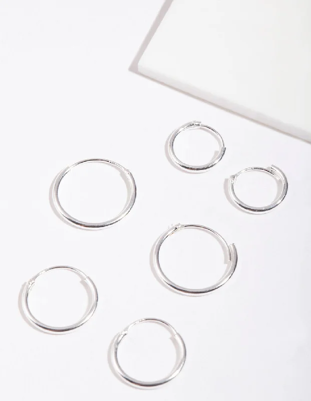 Women’s chic earrings-Sterling Silver Classic Hoop Pack