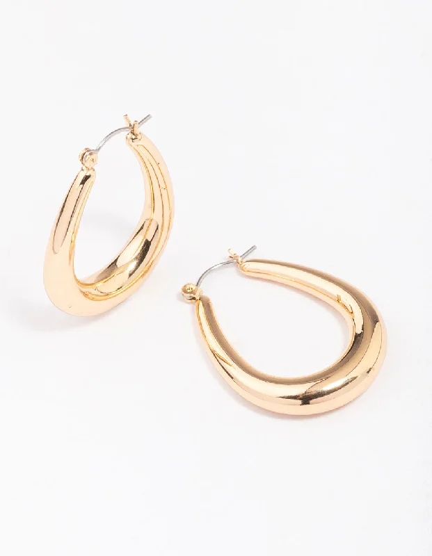 Women’s birthstone earrings-Gold Cut Out Pear Hoop Earrings