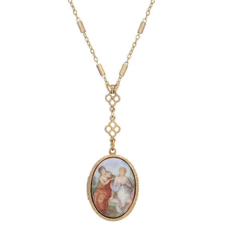 Women’s ruby necklaces-1928 Jewelry Pre-Raphaelite Art Inspired Locket Necklace 28"