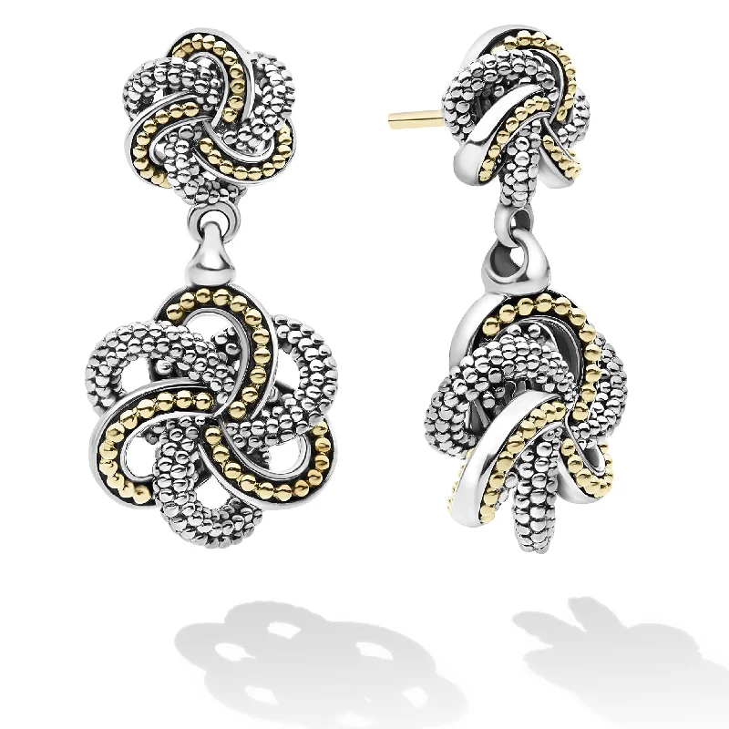 Women’s diamond drop earrings-Love Knot Two Tone Love Knot Drop Earrings