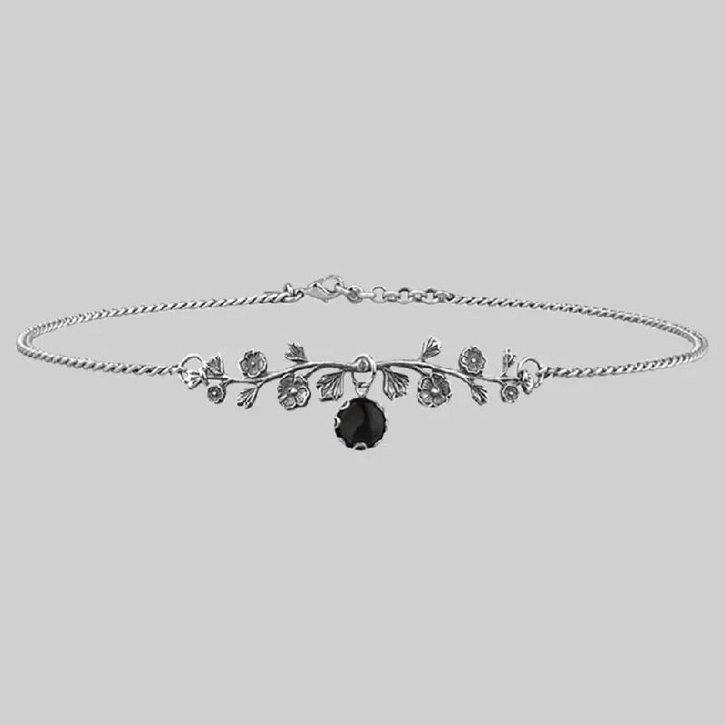 Women’s rose gold necklaces-DARK BLOOM. Onyx Choker - Silver