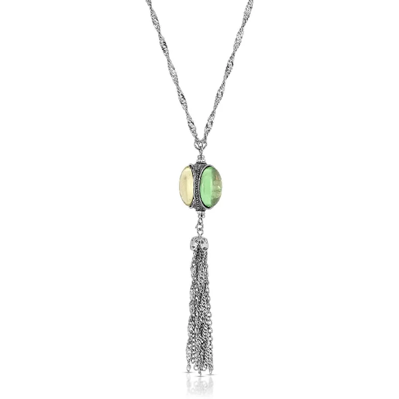 Women’s layered charm necklaces-1928 Jewelry Multi Color Glass Stone Crystal Spinner Drop Tassel Pendant Necklace 28"