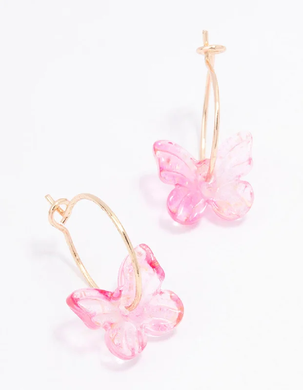 Women’s glamorous earrings-Rose Gold Butterfly Hoop Earrings