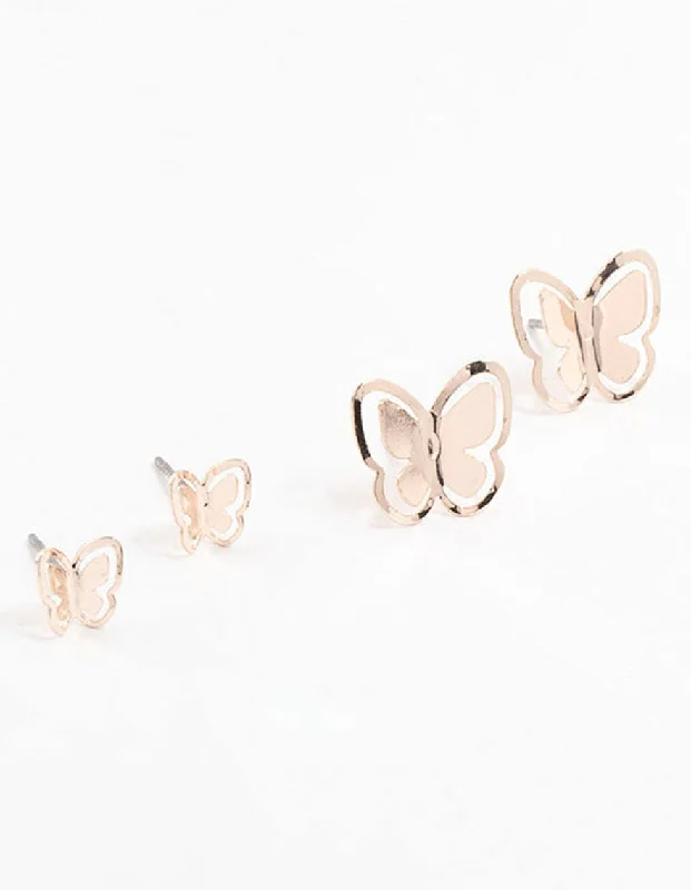 Women’s earrings with diamonds-Rose Gold Multiple Butterfly Stud Earrings