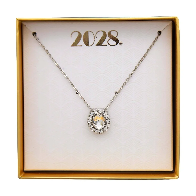 Women’s vintage diamond necklaces-2028 Jewelry Crystal Oval Pendant Necklace 16" + 3" Extender